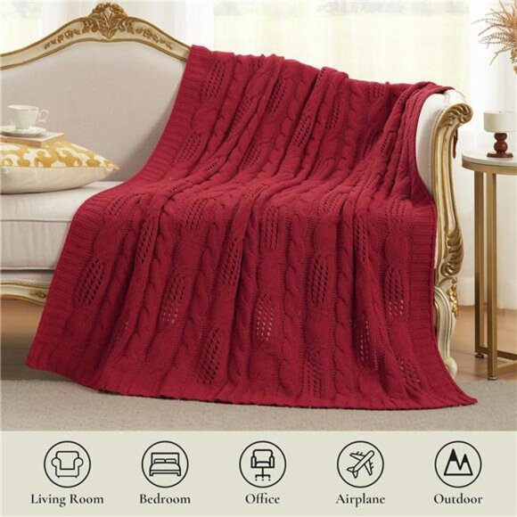 chunky knit throw blanket soft chenille cable knit cozy couch sofa decorative th - Picture 4 of 7
